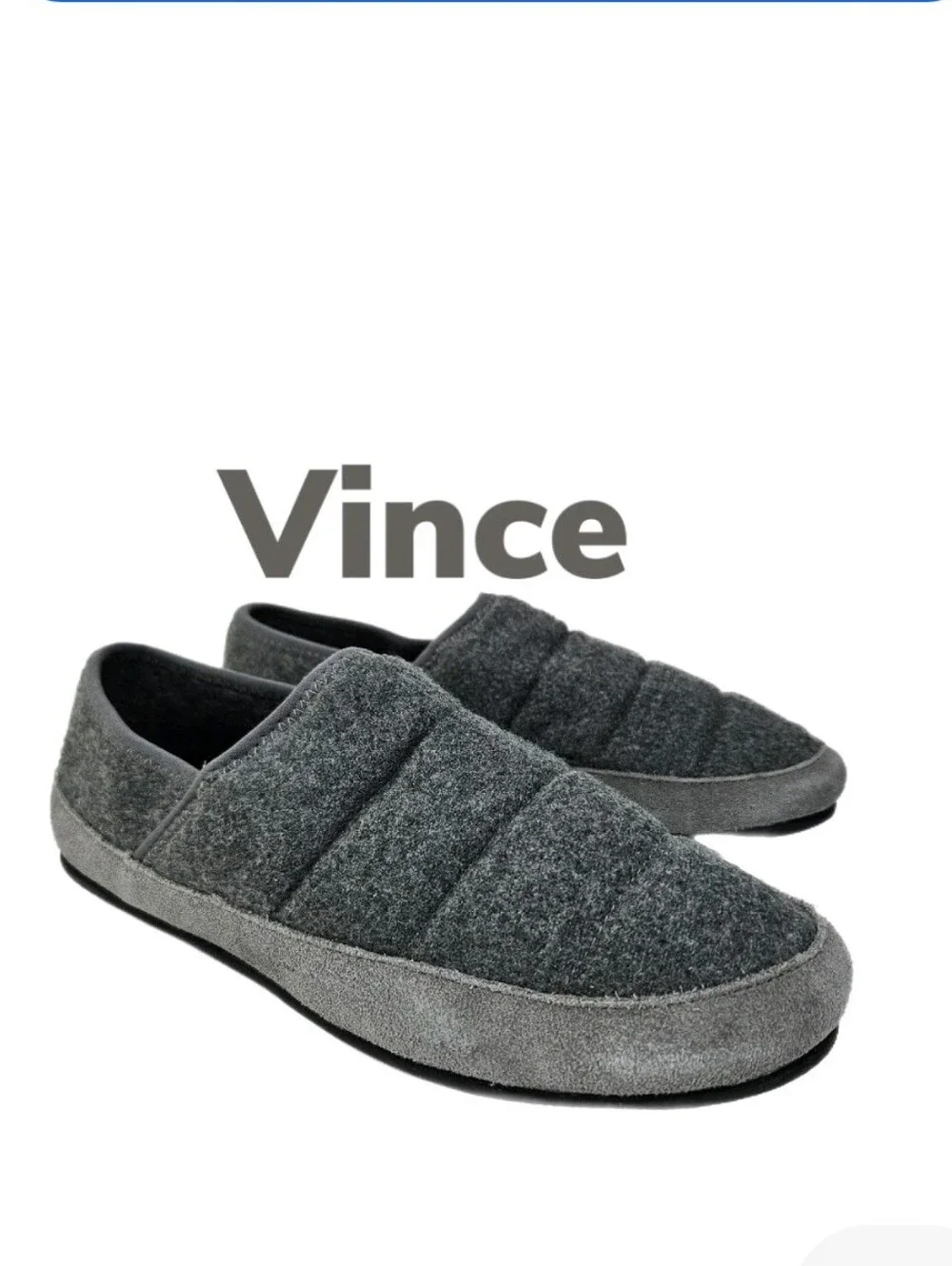 Vince Mens Harlow Heather Gray Fabric Suede Padded Loafer Slippers Sz 7.5